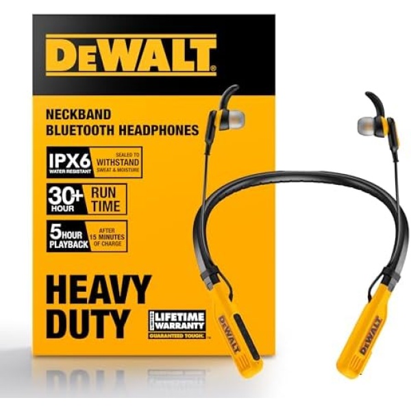 Dewalt Heavy Duty Bluetooth Neckband Headphones, Wireless Around The Neck